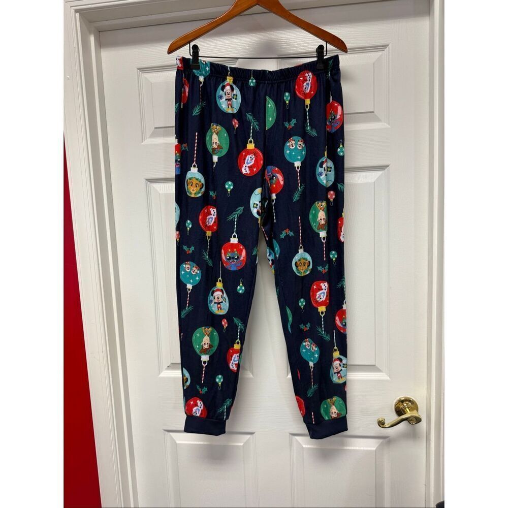 Disney Navy Christmas Ornament Pajama Pants sz L 12/14 NWOT